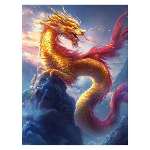 Drachen Malen Nach Zahlen Erwachsene, Malen Nach Zahlen auf Leinwand mit Pinsel und Acrylfarben 70 x 50CM DIY Basteln Erwachsene Leinwand Bilder Berg für Deko Wohnzimmer Geschenke für Frauen LSJ-1593 von LUESSJAO