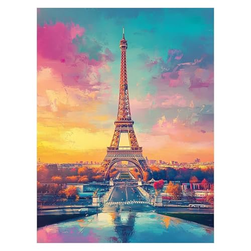 Eiffelturm Malen Nach Zahlen Erwachsene Malen Nach Zahlen auf Leinwand mit Pinsel und Acrylfarben 55 x 40CM DIY Basteln Erwachsene Leinwand Bilder Architektur für WandDeko Wohnzimmer Geschenke LSJ6986 von LUESSJAO
