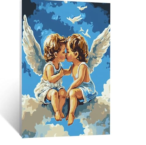 Engel Malen Nach Zahlen Erwachsene, Malen nach Zahlen auf Leinwand mit Pinsel und Acrylfarben 50x35 cm DIY Basteln Erwachsene Leinwand Bilder Landschaft für Wanddeko Wohnzimmer Geschenke LSJ-3094 von LUESSJAO