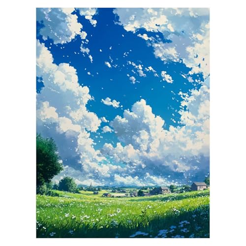 Feld Malen Nach Zahlen Erwachsene, Malen Nach Zahlen auf Leinwand mit Pinsel und Acrylfarben 80x60 Cm DIY Basteln Erwachsene Leinwand Bilder Landschaft für Wanddeko Wohnzimmer Geschenke LSJ-6986 von LUESSJAO