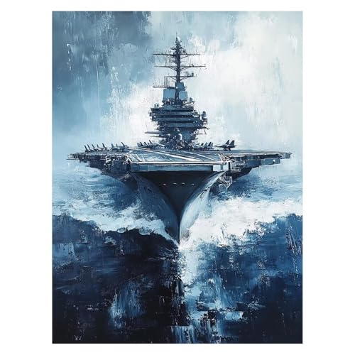 Flugzeugträger Malen Nach Zahlen Erwachsene, Malen Nach Zahlen auf Leinwand mit Pinsel und Acrylfarben 40 x 30 CM DIY Basteln Erwachsene Leinwand Bilder Meer Zimmer Deko Geschenke für Frauen LSJ-6477 von LUESSJAO