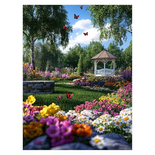 Garten Malen Nach Zahlen Erwachsene, Malen Nach Zahlen auf Leinwand mit Pinsel und Acrylfarben 40x30CM DIY Basteln Erwachsene Leinwand Bilder PflanZen für Wanddeko Wohnzimmer Geschenke LSJ-6986 von LUESSJAO