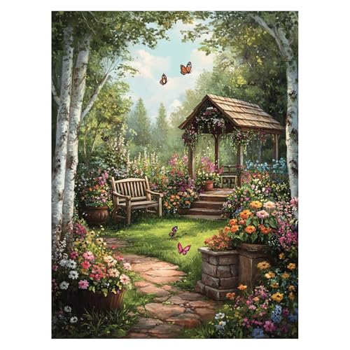 Garten Malen Nach Zahlen Erwachsene, Malen Nach Zahlen auf Leinwand mit Pinsel und Acrylfarben 55x40 cm DIY Basteln Erwachsene Leinwand Bilder Landschaft für Wanddeko Wohnzimmer Geschenke LSJ-6986 von LUESSJAO