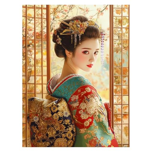 Japan Malen Nach Zahlen Erwachsene, Malen Nach Zahlen auf Leinwand mit Pinsel und Acrylfarben 135x100 cm DIY Basteln Erwachsene Leinwand Bilder Geisha für Deko Wohnzimmer Geschenke für Frauen LSJ-4424 von LUESSJAO