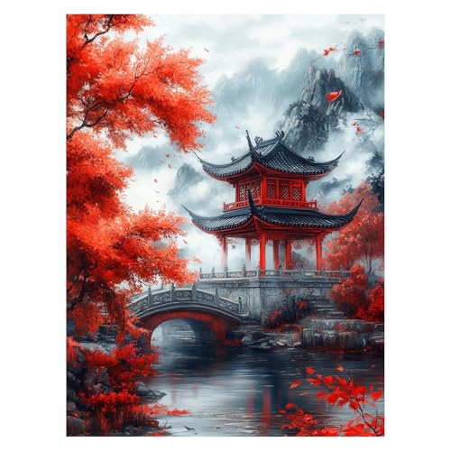 Japan Malen Nach Zahlen Erwachsene, Malen Nach Zahlen auf Leinwand mit Pinsel und Acrylfarben 135x100Cm DIY Basteln Erwachsene Leinwand Bilder Landschaft für Zimmer Deko Geschenke für Frauen LSJ-4662 von LUESSJAO