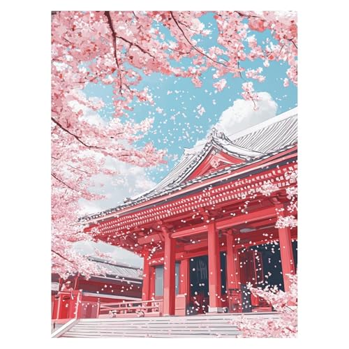 Japan Malen Nach Zahlen Erwachsene, Malen Nach Zahlen auf Leinwand mit Pinsel und Acrylfarben 40x30cm DIY Basteln Erwachsene Leinwand Bilder Landschaft für Deko Wohnzimmer Geschenke für Frauen LSJ4881 von LUESSJAO