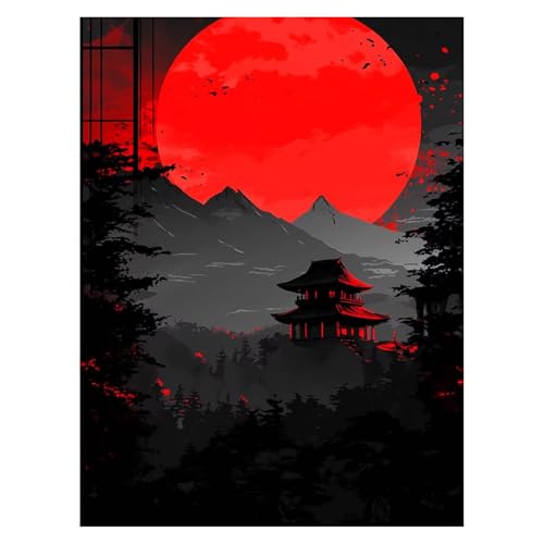 Japan Malen Nach Zahlen Erwachsene, Malen Nach Zahlen auf Leinwand mit Pinsel und Acrylfarben 80 x 60 CM DIY Basteln Erwachsene Leinwand Bilder Landschaft für Wanddeko Wohnzimmer Geschenke LSJ-6986 von LUESSJAO