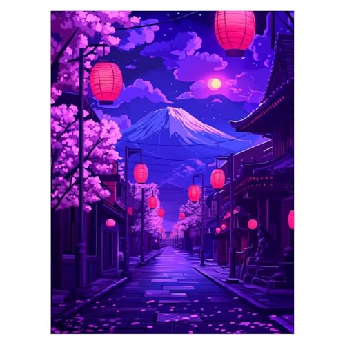 Japan Malen Nach Zahlen Erwachsene, Malen Nach Zahlen auf Leinwand mit Pinsel und Acrylfarben 95x70 CM DIY Basteln Erwachsene Leinwand Bilder Vulkan Fuji für Wanddeko Wohnzimmer Geschenke LSJ-6986 von LUESSJAO