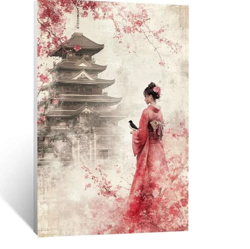 Japan Malen Nach Zahlen Erwachsene, Malen nach Zahlen auf Leinwand mit Pinsel und Acrylfarben 30x40 cm DIY Basteln Erwachsene Leinwand Bilder Landschaft für Wanddeko Wohnzimmer Geschenke LSJ-6459 von LUESSJAO
