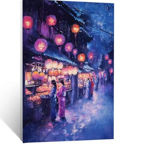 Japan Malen Nach Zahlen Erwachsene, Malen nach Zahlen auf Leinwand mit Pinsel und Acrylfarben 50 x 35CM DIY Basteln Erwachsene Leinwand Bilder Straßenansicht für Wanddeko Wohnzimmer Geschenke LSJ-2126 von LUESSJAO