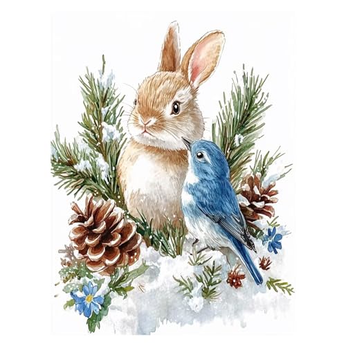 Kaninchen Malen Nach Zahlen Erwachsene, Malen Nach Zahlen auf Leinwand mit Pinsel und Acrylfarben 80x60CM DIY Basteln Erwachsene Leinwand Bilder Vogel für Wanddeko Wohnzimmer Geschenke LSJ-6986 von LUESSJAO
