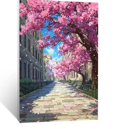 Kirschblüten Malen Nach Zahlen Erwachsene, Malen nach Zahlen auf Leinwand mit Pinsel und Acrylfarben 100x135cm DIY Basteln Erwachsene Leinwand Bilder Stadt für Wanddeko Wohnzimmer Geschenke LSJ-8447 von LUESSJAO