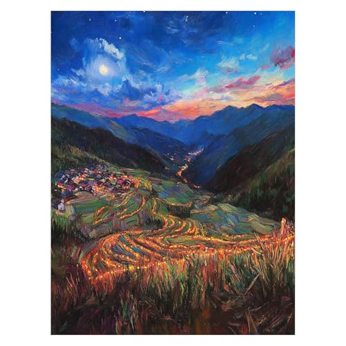 Kleine Stadt Malen Nach Zahlen Erwachsene, Malen Nach Zahlen auf Leinwand mit Pinsel und Acrylfarben 40 x 30CM DIY Basteln Erwachsene Leinwand Bilder Berg für Wanddeko Wohnzimmer Geschenke LSJ-6986 von LUESSJAO
