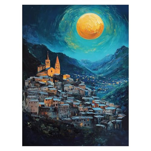 Kleine Stadt Malen Nach Zahlen Erwachsene, Malen Nach Zahlen auf Leinwand mit Pinsel und Acrylfarben 70x50CM DIY Basteln Erwachsene Leinwand Bilder Landschaft für Wanddeko Wohnzimmer Geschenke LSJ6986 von LUESSJAO