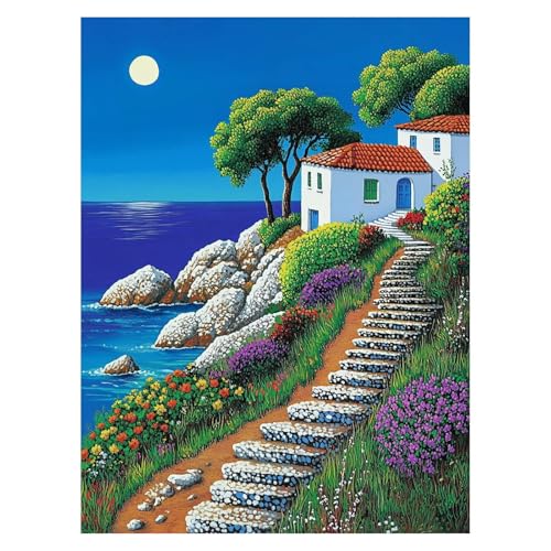 Küste Malen Nach Zahlen Erwachsene, Malen Nach Zahlen auf Leinwand mit Pinsel und Acrylfarben 40x30cm DIY Basteln Erwachsene Leinwand Bilder Landschaft für Wanddeko Wohnzimmer Geschenke LSJ-6986 von LUESSJAO