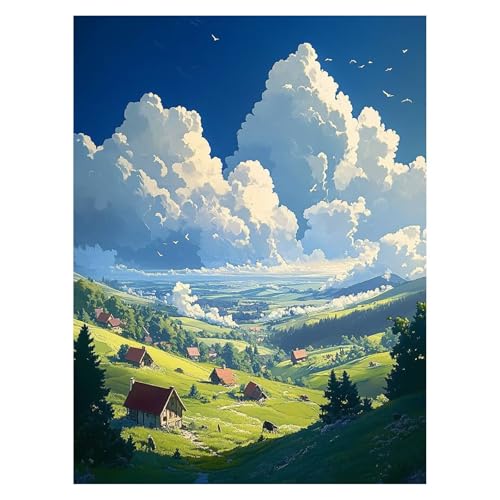 Ländlich Malen Nach Zahlen Erwachsene, Malen Nach Zahlen auf Leinwand mit Pinsel und Acrylfarben 95 x 70 Cm DIY Basteln Erwachsene Leinwand Bilder Wolke für Wanddeko Wohnzimmer Geschenke LSJ-6986 von LUESSJAO