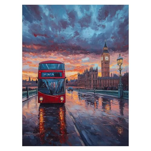London Malen Nach Zahlen Erwachsene, Malen Nach Zahlen auf Leinwand mit Pinsel und Acrylfarben 95x70cm DIY Basteln Erwachsene Leinwand Bilder Stadt für Wanddeko Wohnzimmer Geschenke für Frauen LSJ6986 von LUESSJAO