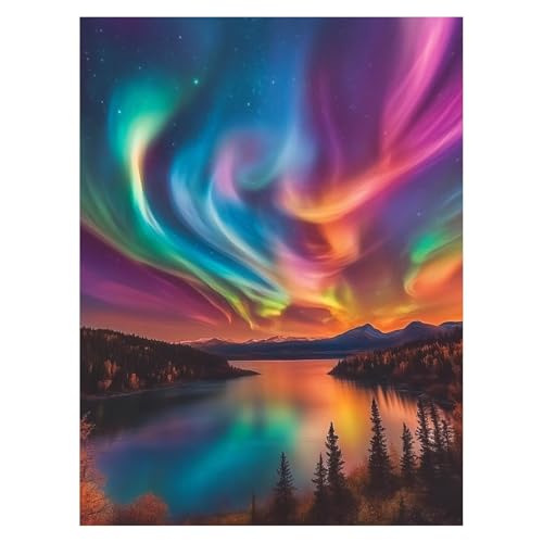 Malen Nach Zahlen Erwachsene Aurora Malen Nach Zahlen Kinder Landschaft mit Pinsel und Wasserdicht Leinwand Acrylfarben Set, Diy Set Erwachsene Bilder 40 x 55CM für Deko Wohnzimmer Geschenke LSJ-6986 von LUESSJAO