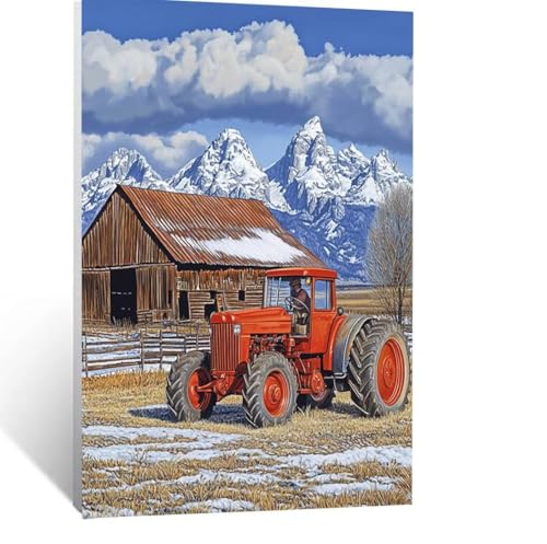 Malen Nach Zahlen Erwachsene Bauernhof Malen Nach Zahlen Kinder Traktor mit Pinsel und Wasserdicht Leinwand Acrylfarben Set, Diy Set Erwachsene Bilder 120 x 90CM für Zimmer Deko Geschenke LSJ-4849 von LUESSJAO