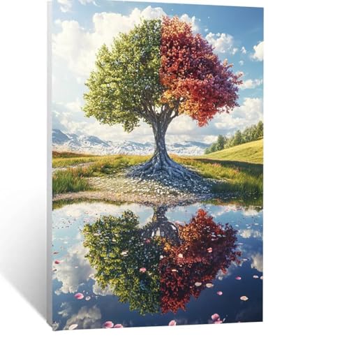 Malen Nach Zahlen Erwachsene Baum Malen Nach Zahlen Kinder Landschaft mit Pinsel und Wasserdicht Leinwand Acrylfarben Set, Diy Set Erwachsene Bilder 60x80 CM für Deko Wohnzimmer Geschenke LSJ-6342 von LUESSJAO