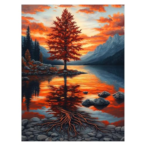 Malen Nach Zahlen Erwachsene Baum Malen Nach Zahlen Kinder Landschaft mit Pinsel und Wasserdicht Leinwand Acrylfarben Set,Diy Set Erwachsene Bilder 40 x 55 cm Zimmer Deko Geschenke für Frauen LSJ-4735 von LUESSJAO