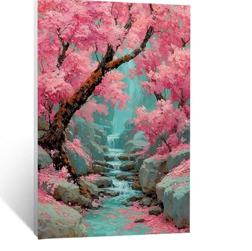 Malen Nach Zahlen Erwachsene Blume Malen Nach Zahlen Kinder Kirschblüten mit Pinsel und Wasserdicht Leinwand Acrylfarben Set, Diy Set Erwachsene Bilder 50 x 70 CM für Zimmer Deko Geschenke LSJ-1919 von LUESSJAO
