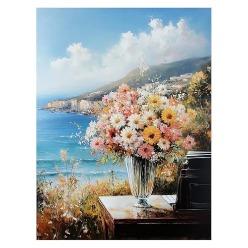 Malen Nach Zahlen Erwachsene Blume Malen Nach Zahlen Kinder Meerblick mit Pinsel und Wasserdicht Leinwand Acrylfarben Set, Diy Set Erwachsene Bilder 30x40 cm Zimmer Deko Geschenke für Frauen LSJ-4804 von LUESSJAO