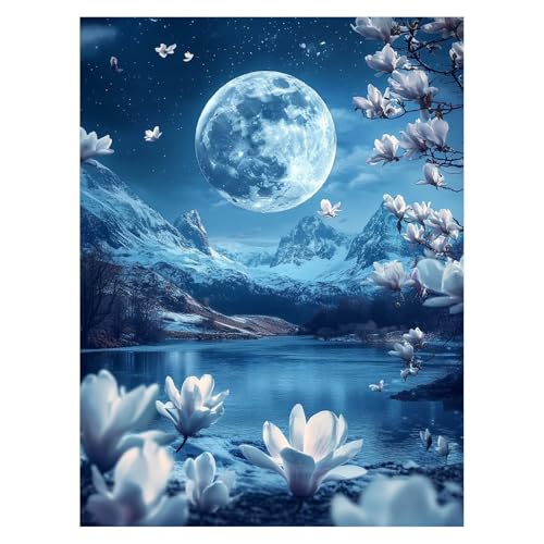 Malen Nach Zahlen Erwachsene Blume Malen Nach Zahlen Kinder Mond mit Pinsel und Wasserdicht Leinwand Acrylfarben Set, Diy Set Erwachsene Bilder 60 x 80cm für Deko Wohnzimmer und Geschenke LSJ-6986 von LUESSJAO