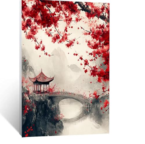 Malen Nach Zahlen Erwachsene Brücke Malen Nach Zahlen Kinder Baum mit Pinsel und Wasserdicht Leinwand Acrylfarben Set, Diy Set Erwachsene Bilder 50x35cm für Zimmer Deko Geschenke für Frauen LSJ-5789 von LUESSJAO