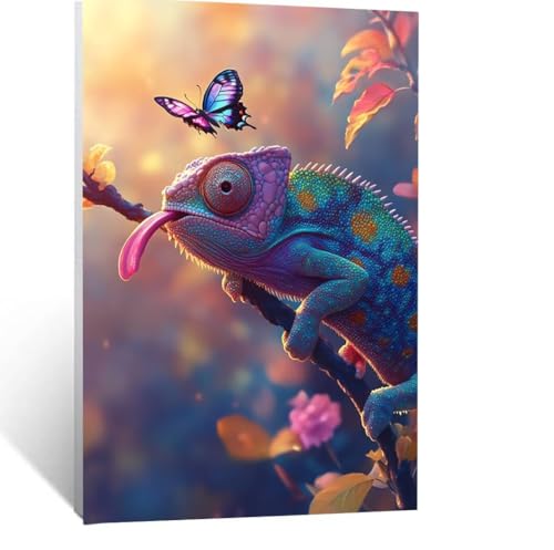 Malen Nach Zahlen Erwachsene Chamäleon Malen Nach Zahlen Kinder Schmetterling mit Pinsel und Wasserdicht Leinwand Acrylfarben Set, Diy Set Erwachsene Bilder 50 x 35cm für Zimmer Deko Geschenke LSJ6229 von LUESSJAO