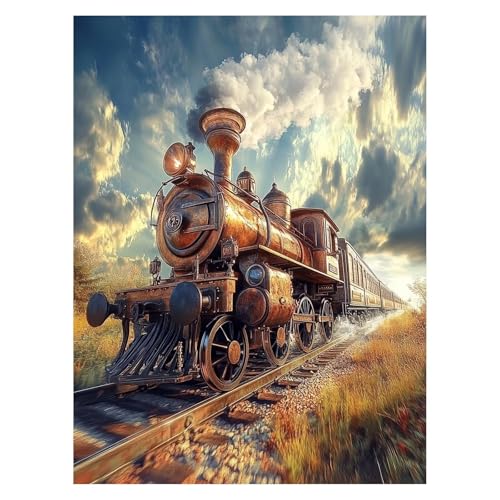 Malen Nach Zahlen Erwachsene Dampfmaschine Malen Nach Zahlen Kinder Zug mit Pinsel und Wasserdicht Leinwand Acrylfarben Set, Diy Set Erwachsene Bilder 60x80cm Zimmer Deko Geschenke für Frauen LSJ-5605 von LUESSJAO