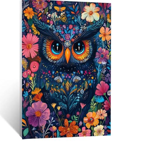 Malen Nach Zahlen Erwachsene Eule Malen Nach Zahlen Kinder Blume mit Pinsel und Wasserdicht Leinwand Acrylfarben Set, Diy Set Erwachsene Bilder 60x80 cm für Zimmer Deko Geschenke für Frauen LSJ-6320 von LUESSJAO