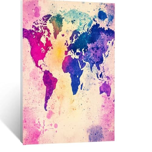 Malen Nach Zahlen Erwachsene Farbe Malen Nach Zahlen Kinder Weltkarte mit Pinsel und Wasserdicht Leinwand Acrylfarben Set, Diy Set Erwachsene Bilder 60x80CM für Deko Wohnzimmer Geschenke LSJ-1898 von LUESSJAO