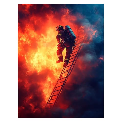 Malen Nach Zahlen Erwachsene Feuerwehrmann Malen Nach Zahlen Kinder Leiter mit Pinsel und Wasserdicht Leinwand Acrylfarben Set, Diy Set Erwachsene Bilder 40 x 55 Cm für Deko Wohnzimmer LSJ-6986 von LUESSJAO