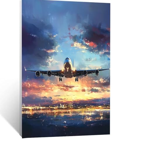 Malen Nach Zahlen Erwachsene Flugzeug Malen Nach Zahlen Kinder Stadt mit Pinsel und Wasserdicht Leinwand Acrylfarben Set, Diy Set Erwachsene Bilder 60x80 cm für Deko Wohnzimmer Geschenke LSJ-4318 von LUESSJAO