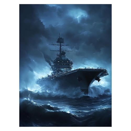 Malen Nach Zahlen Erwachsene Flugzeugträger Malen Nach Zahlen Kinder Meer mit Pinsel und Wasserdicht Leinwand Acrylfarben Set, Diy Set Erwachsene Bilder 60x80cm Deko Wohnzimmer Geschenke LSJ-6501 von LUESSJAO
