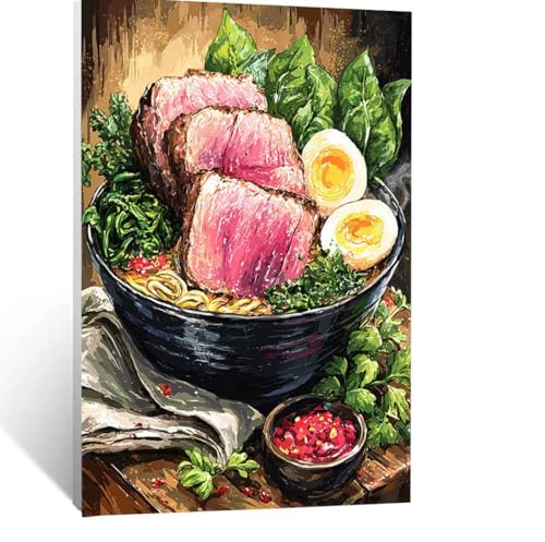 Malen Nach Zahlen Erwachsene Gourmet-Essen Malen Nach Zahlen Kinder Handgezogene Nudeln mit Pinsel und Wasserdicht Leinwand Acrylfarben Set, Diy Set Erwachsene Bilder 40x30CM für Zimmer Deko LSJ-6140 von LUESSJAO