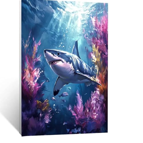 Malen Nach Zahlen Erwachsene Hai Malen Nach Zahlen Kinder Landschaft mit Pinsel und Wasserdicht Leinwand Acrylfarben Set, Diy Set Erwachsene Bilder 95 x 70 CM für Zimmer Deko Geschenke LSJ-6409 von LUESSJAO