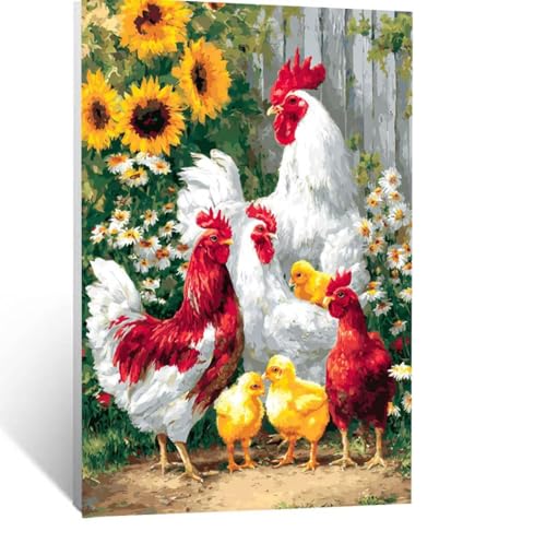 Malen Nach Zahlen Erwachsene Huhn Malen Nach Zahlen Kinder Blume mit Pinsel und Wasserdicht Leinwand Acrylfarben Set, Diy Set Erwachsene Bilder 55x40cm für Deko Wohnzimmer Geschenke für Frauen LSJ6362 von LUESSJAO