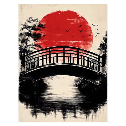 Malen Nach Zahlen Erwachsene Japan Malen Nach Zahlen Kinder Brücke mit Pinsel und Wasserdicht Leinwand Acrylfarben Set, Diy Set Erwachsene Bilder 30 x 40 CM für Deko Wohnzimmer Geschenke LSJ-6986 von LUESSJAO