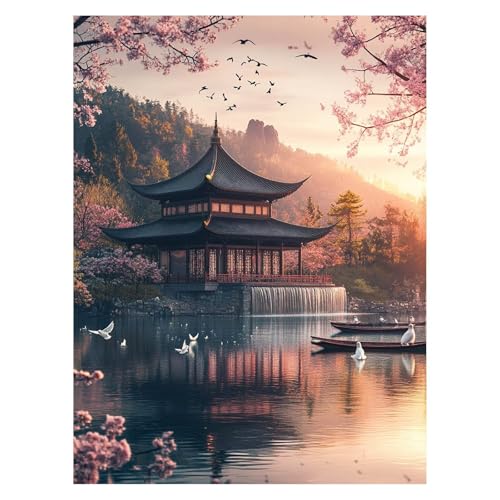 Malen Nach Zahlen Erwachsene Japanische Architektur Malen Nach Zahlen Kinder Landschaft mit Pinsel und Wasserdicht Leinwand Acrylfarben Set, Diy Set Erwachsene Bilder 30 x 40 cm Zimmer Deko LSJ-6986 von LUESSJAO