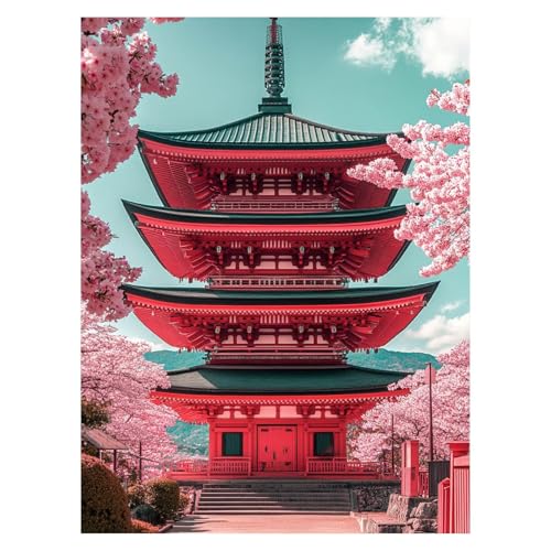 Malen Nach Zahlen Erwachsene Japanische Architektur Malen Nach Zahlen Kinder Landschaft mit Pinsel und Wasserdicht Leinwand Acrylfarben Set, Diy Set Erwachsene Bilder 30x40CM Deko Wohnzimmer LSJ-6986 von LUESSJAO