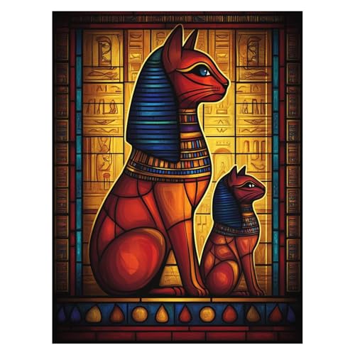 Malen Nach Zahlen Erwachsene Katze Malen Nach Zahlen Kinder Ägypten mit Pinsel und Wasserdicht Leinwand Acrylfarben Set, Diy Set Erwachsene Bilder 50 x 70Cm für Deko Wohnzimmer Geschenke LSJ-6986 von LUESSJAO