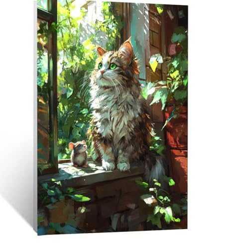 Malen Nach Zahlen Erwachsene Katze Malen Nach Zahlen Kinder Tier mit Pinsel und Wasserdicht Leinwand Acrylfarben Set, Diy Set Erwachsene Bilder 40 x 30cm für Zimmer Deko Geschenke für Frauen LSJ-4226 von LUESSJAO