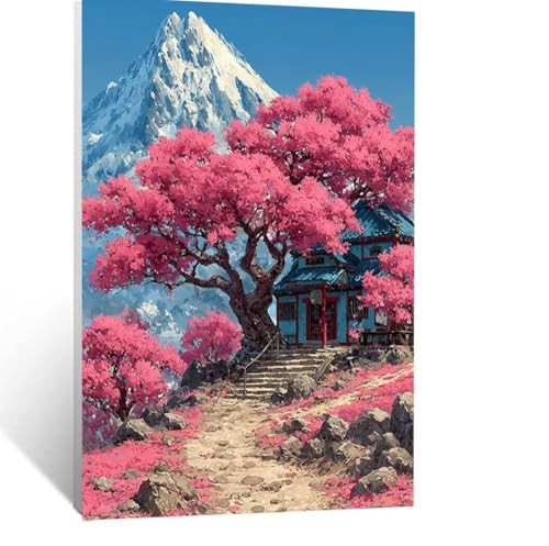 Malen Nach Zahlen Erwachsene Kirschblüten Malen Nach Zahlen Kinder Schneeberg mit Pinsel und Wasserdicht Leinwand Acrylfarben Set, Diy Set Erwachsene Bilder 135 x 100cm für Zimmer Deko LSJ-2232 von LUESSJAO
