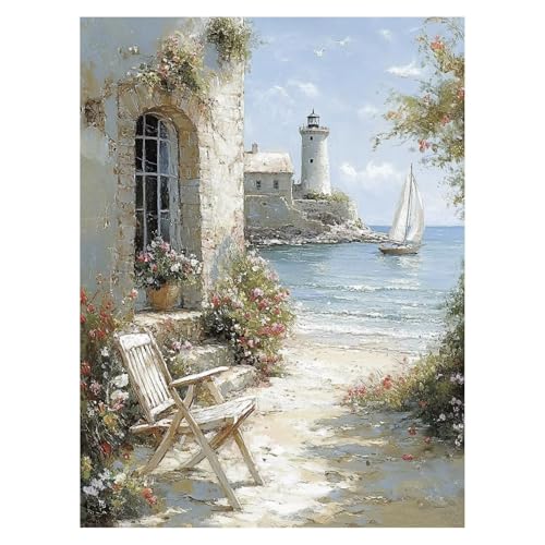 Malen Nach Zahlen Erwachsene Leuchtturm Malen Nach Zahlen Kinder Blume mit Pinsel und Wasserdicht Leinwand Acrylfarben Set, Diy Set Erwachsene Bilder 30 x 40cm für Deko Wohnzimmer Geschenke LSJ-6986 von LUESSJAO