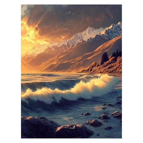 Malen Nach Zahlen Erwachsene Meerblick Malen Nach Zahlen Kinder Berg mit Pinsel und Wasserdicht Leinwand Acrylfarben Set, Diy Set Erwachsene Bilder 30x40cm für Deko Wohnzimmer Geschenke LSJ-6986 von LUESSJAO