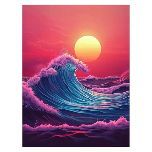 Malen Nach Zahlen Erwachsene Meereswellen Malen Nach Zahlen Kinder Sonnenuntergang mit Pinsel und Wasserdicht Leinwand Acrylfarben Set, Diy Set Erwachsene Bilder 60 x 80 Cm für Deko Wohnzimmer LSJ6986 von LUESSJAO