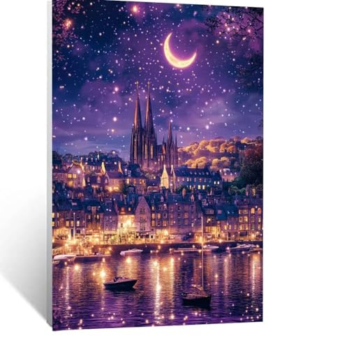 Malen Nach Zahlen Erwachsene Mond Malen Nach Zahlen Kinder Landschaft mit Pinsel und Wasserdicht Leinwand Acrylfarben Set, Diy Set Erwachsene Bilder 135x100CM für Zimmer Deko Geschenke LSJ-3002 von LUESSJAO