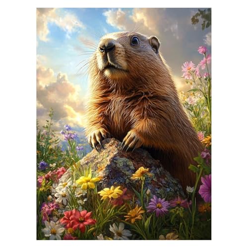 Malen Nach Zahlen Erwachsene Murmeltier Malen Nach Zahlen Kinder Tier mit Pinsel und Wasserdicht Leinwand Acrylfarben Set, Diy Set Erwachsene Bilder 30x40 cm Zimmer Deko Geschenke für Frauen LSJ-1780 von LUESSJAO
